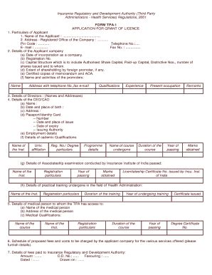 Fillable Online sma net FORM TPA-1 APPLICATION FOR GRANT OF LICENCE ...