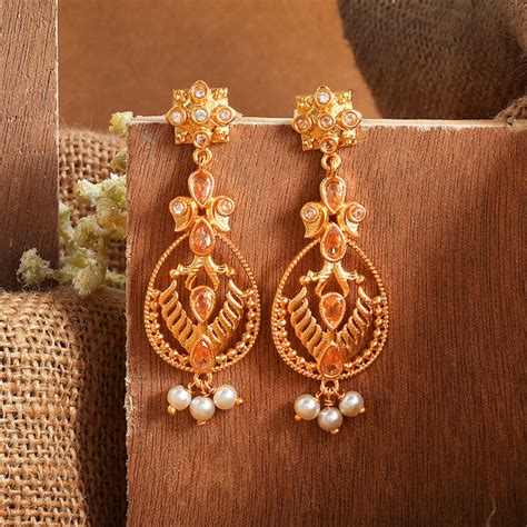 Abharan Gold Plated White Pearls Drop Earrings – VOYLLA