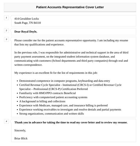 Patient Accounts Representative Cover Letter | Velvet Jobs