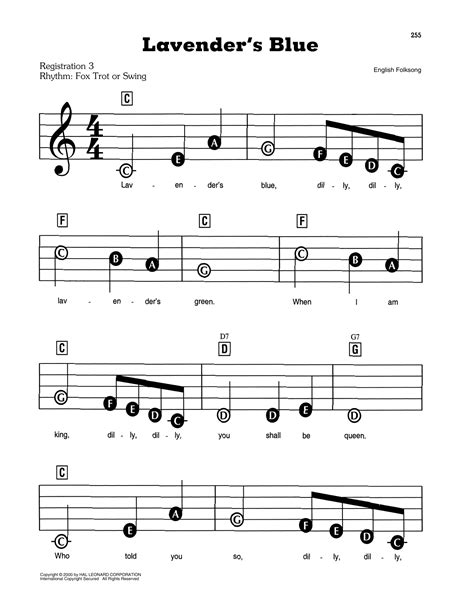 Lavender's Blue by English Folk Song Sheet Music for E-Z Play Today at ...