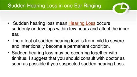 PPT - Sudden Hearing loss Ringing in one Ear PowerPoint Presentation, free download - ID:7618916