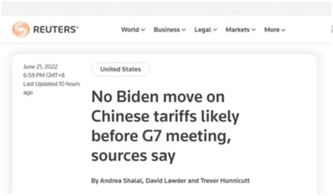 拜登回应是否取消对华产品加征关税后，外媒：G7峰会前不太可能决定_荔枝网新闻