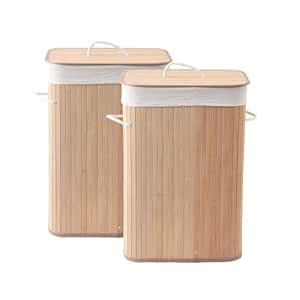 Kuber Industries Pack of 2 Rectangle Bamboo Laundry Basket For Clothes ...