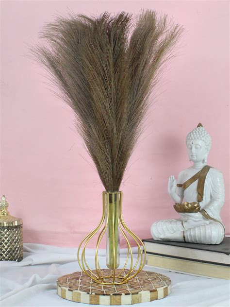 Buy | Artificial Pampas Grass Sticks ( 3 Pcs ) with Metal Vase | Tied ...