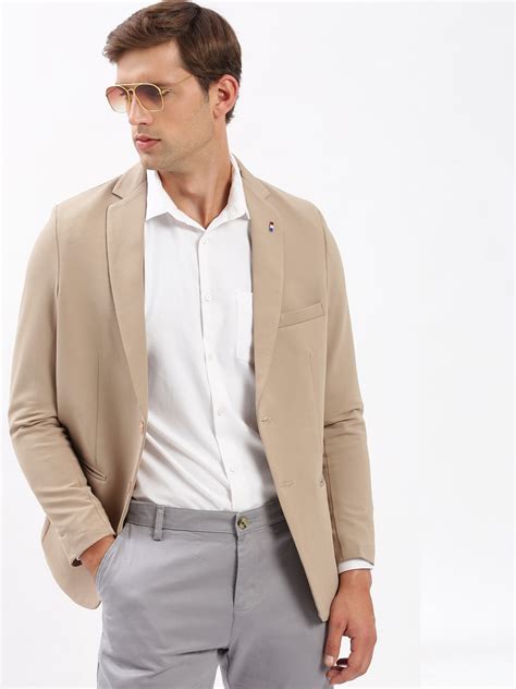 SHOWOFF Men's Notched Lapel Solid Beige Single-Breasted Blazer