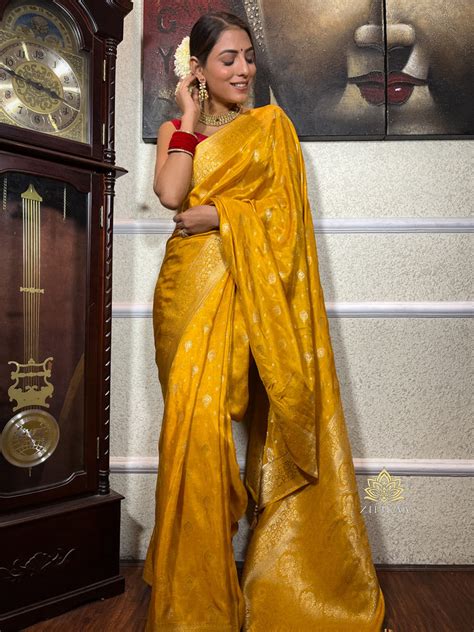 Mustard Yellow Banarasi Uppada Silk Saree – Zilikaa