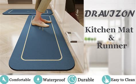 Dravizoon Rubber Kitchen Mats Set: 2 Pcs Non-Skid, Soft Absorbent Rugs ...