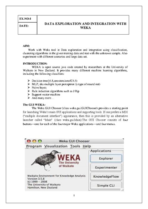 DW - Data Exploration and Integration with WEKA: Algorithms & GUI - Studocu