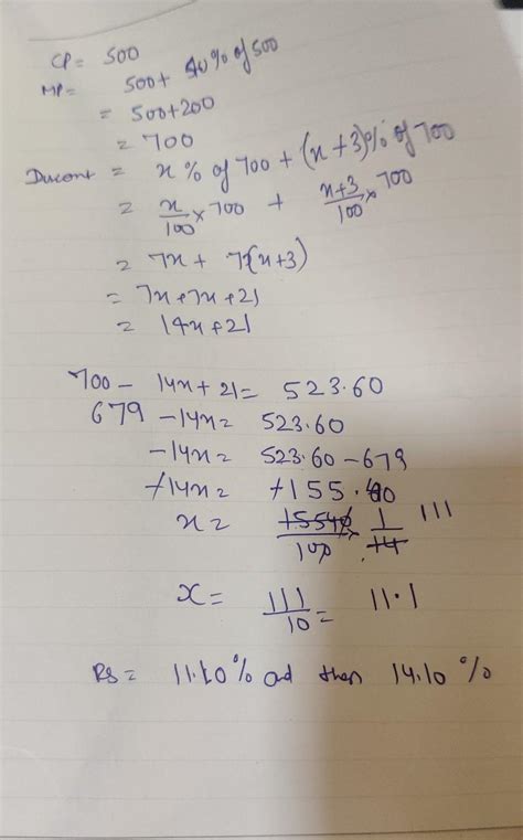 ranjit brought an article 500 and marked it 40% above the cp. if he ...