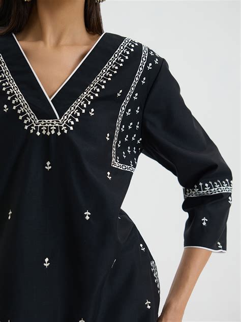 Buy Black Embroidered Kurta | Ladies Kurta Online : Ancestry