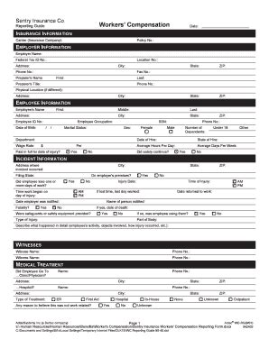 Fillable Online Sentry - Workers' Compensation First Report of Injury ...