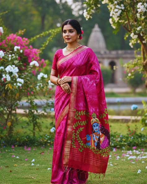 Radha Krishna Theme Hand - Painted Saree (Made to Order Only) – Feel ...