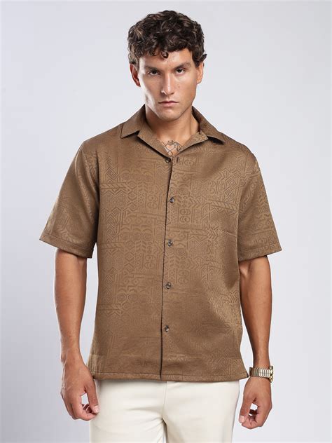 Buy MR BUTTON Olive Jacquard Boxy Fit Shirt