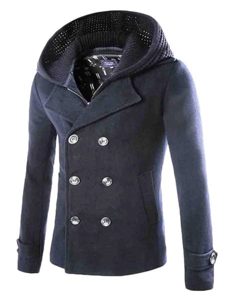 Gocgt Men's Cable Winter Double-Breasted Zipper Wool Hoodies Jackets ...