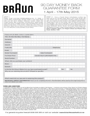 Fillable Online 90 DAY MONEY BACK GUARANTEE FORM - BRAUN Fax Email ...