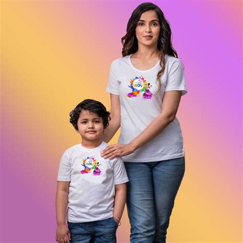 Chombooka Colorful Mom-Son Polyester Holi Printed T-Shirts | Celebrate