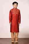 Buy Red Dupion Silk Embroidered Kurta Set For Boys by Arihant Rai Sinha ...