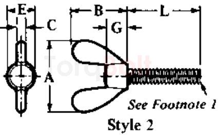ASME B18.17 Type B Style 2 Wing Screws Dimensions Standards Specifications