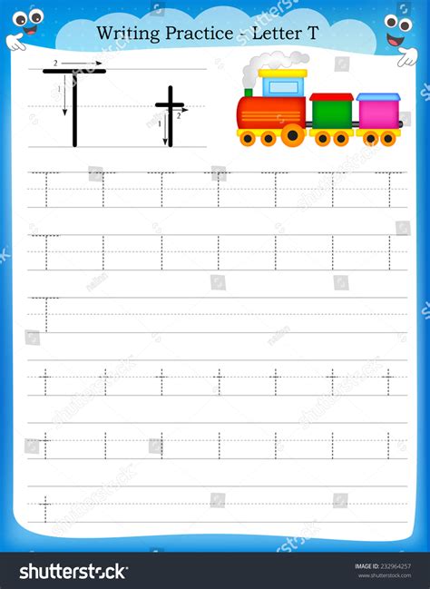 Writing Practice Letter T Printable Worksheet: стоковая векторная ...