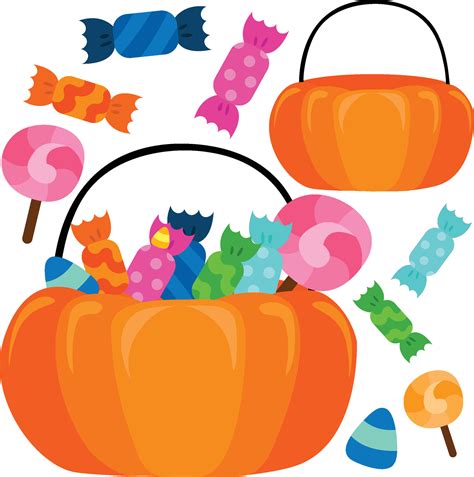 Cute Halloween Candy in Pumpkin Basket Cartoon Illustration Vector ...