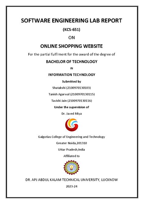 Software Engineering LAB Report - SOFTWARE ENGINEERING LAB REPORT (KCS ...