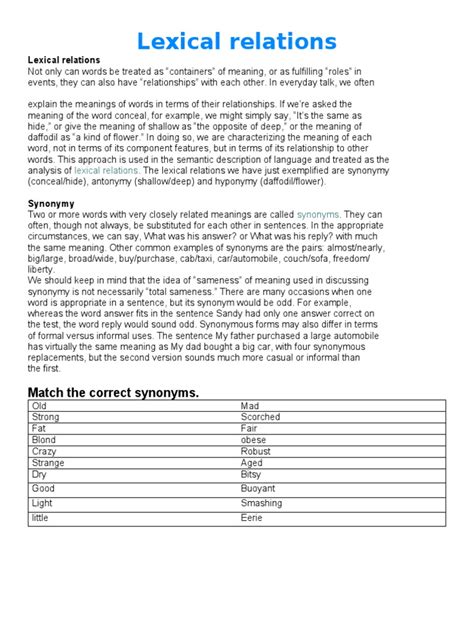 Image result for Lexical Relations