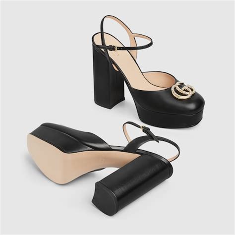 Escarpins compensés avec Double G en cristaux pour femme en cuir noir ...