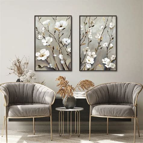 Framed Wall Art Painting Set of 2 on Canvas, Titled: Blossoming Up ...