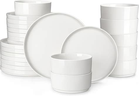 Amazon.com | MALACASA 24 Pieces Porcelain Dinnerware Set, Modern White ...
