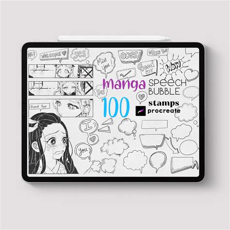 Procreate 100 Manga Speech Bubble Stamp Brush Kawaii Cartoon - Etsy