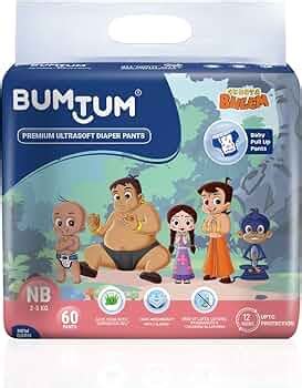 Bumtum Chota Bheem New Born Baby Diaper Pants, 60 Count, Leakage ...