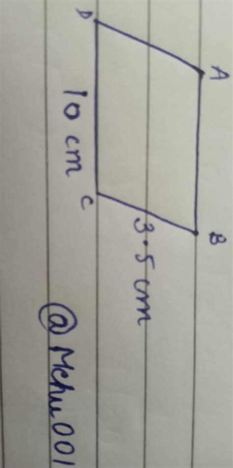 How to find are of a parallelogram when base is 10cm and side is 3.5 cm ...