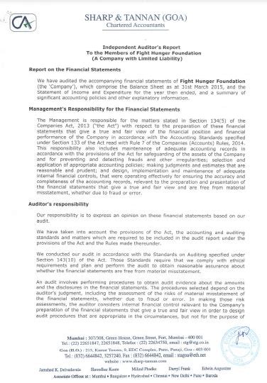 Audit Report 2014-15 - Action Against Hunger