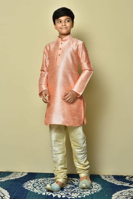 Buy Pink Silk, Denim Full Sleeve Straight Kurta And Churidar Set For ...