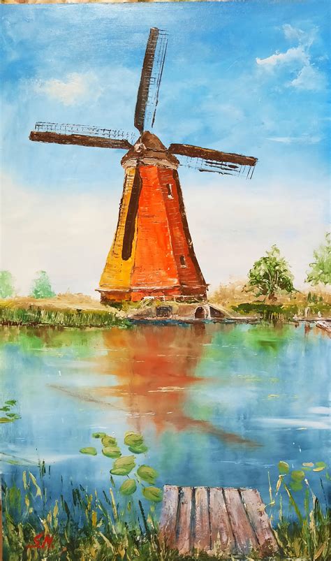 Oil On Canvas Painting Windmill at Nick Lopez blog