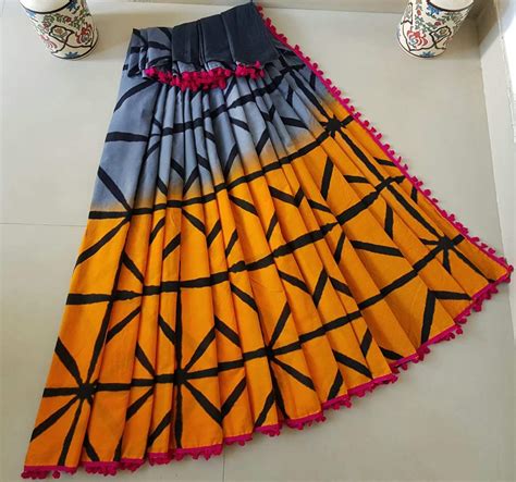 Metal Blue and Yellow Jaipuri Cotton Saree – Fashionous