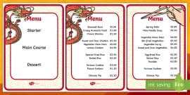 Chinese Restaurant Menus - ESL Chinese Restaurant Role Play