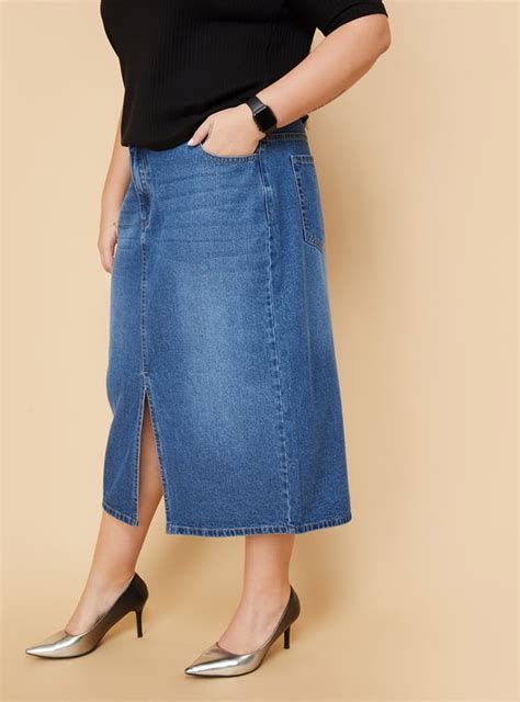 Buy ALAYA F x URB_N Whiskered Denim Midi Skirt Online at just Rs. 1199. ...