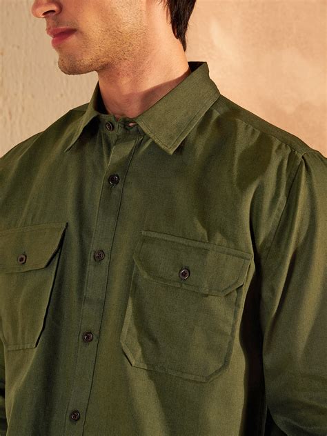 DENNISON Men Olive Coord Set | Solid Shirt With Straight Fit Pant ...
