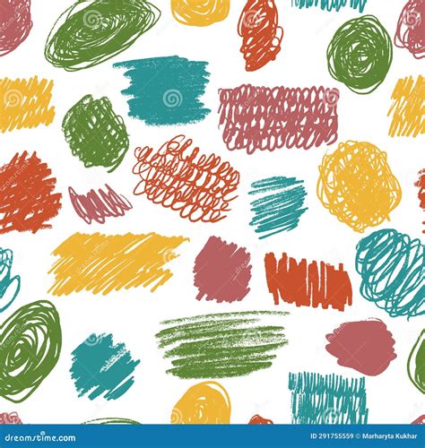 Scribbles Seamless Pattern. Hand Drawn Colorful Pencil Curly Lines ...