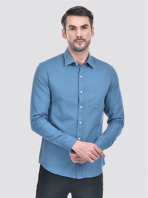 Buy Men's Solid Blue Cotton Slim Fit Shirt Online | Numero Uno