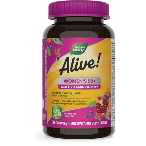 Nature's Way Alive! Women's 50+ Gummy Multivitamin, B-Vitamins, Mixed ...