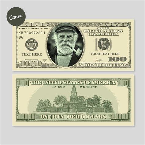 100 Dollar Bill Template, Custom Game Party Play Money, Add Your Text ...