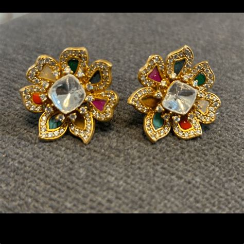 Navratan Earring Moissanite Polki Kundan Studs Sabyasachi Inspired Unc