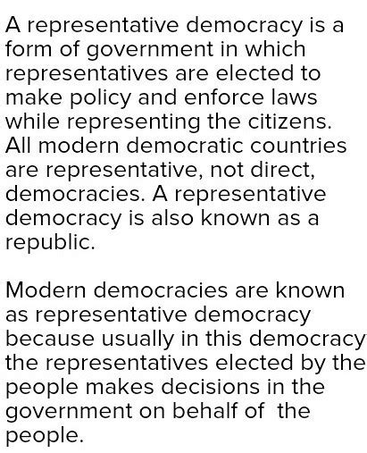 Define representative democracy why are modern democratic called ...