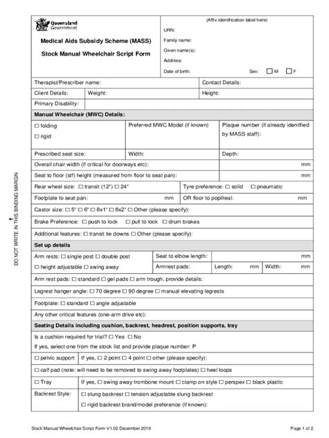 Fillable Online MASS Stock Manual Wheelchair Script Form. MWC Stock ...
