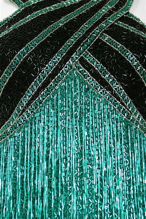 1991 Bob Mackie Couture Documented Teal Black Beaded Flapper Fringe ...