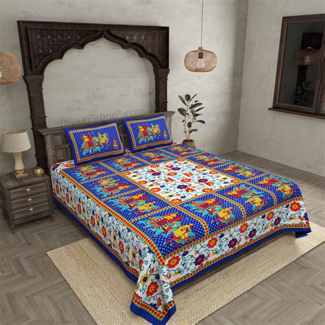 Blue Border Big Elephant Printed Cotton Double Bed Sheet – JaipurFabric®