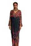 Buy Grey Silk Sequins, Embroidery V-neck Rasika Floral Print Kaftan For ...