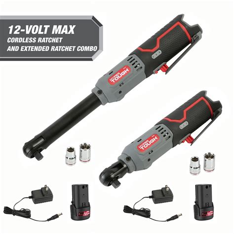 Hyper Tough 12V Cordless Ratchet Bundle, Standard & Extended Reach 3/8 ...